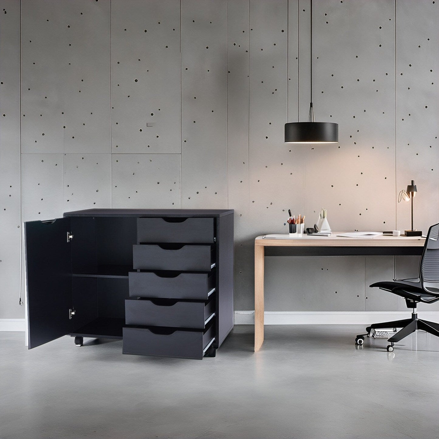 5-Drawer Wood Storage Dresser Cabinet with Wheels - Craft Organizer and Makeup Drawer Unit for Closet and Bedroom