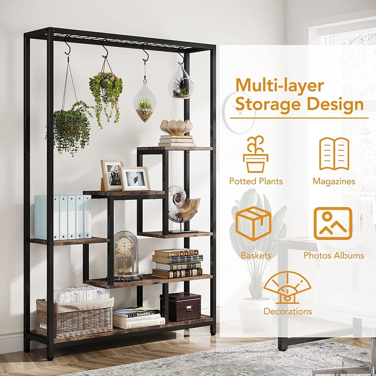 5-Tier Tall Indoor Plant Stand, 70.9 inches Plant Shelf with 10PC Hanging Hooks