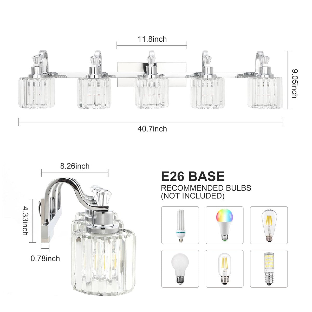 5-light Modern Crystal Bathroom Vanity Lighting Fixtures