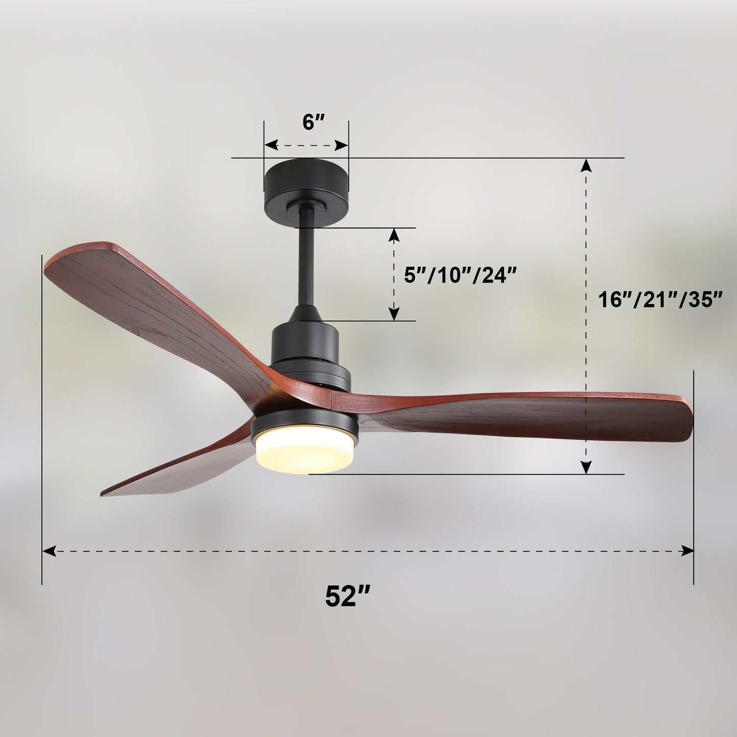 Ventilateur de plafond d'intérieur en bois Sofucor 52 avec télécommande et éclairage intégré en option