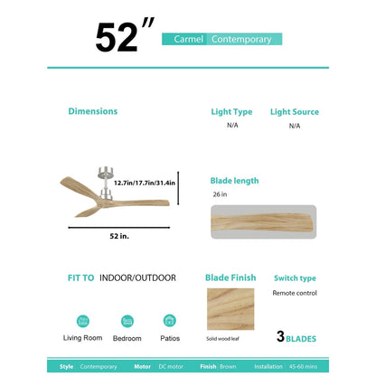 Ventilateur de plafond d'intérieur en bois Sofucor 52 avec télécommande et éclairage intégré en option