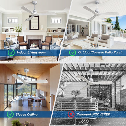 Ventilateur de plafond moderne en bois massif/ABS de 52 pouces avec télécommande (sans lumière), 6 vitesses de vent, flux d'air réversible