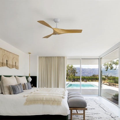 Ventilateur de plafond moderne en bois massif/ABS de 52 pouces avec télécommande (sans lumière), 6 vitesses de vent, flux d'air réversible