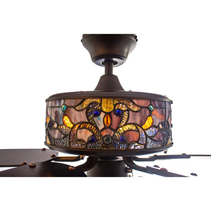 Ventilateur de plafond Magna Carta de style Tiffany Copper Grove Guasipati de 52 pouces - 52L x 52W x 16,5