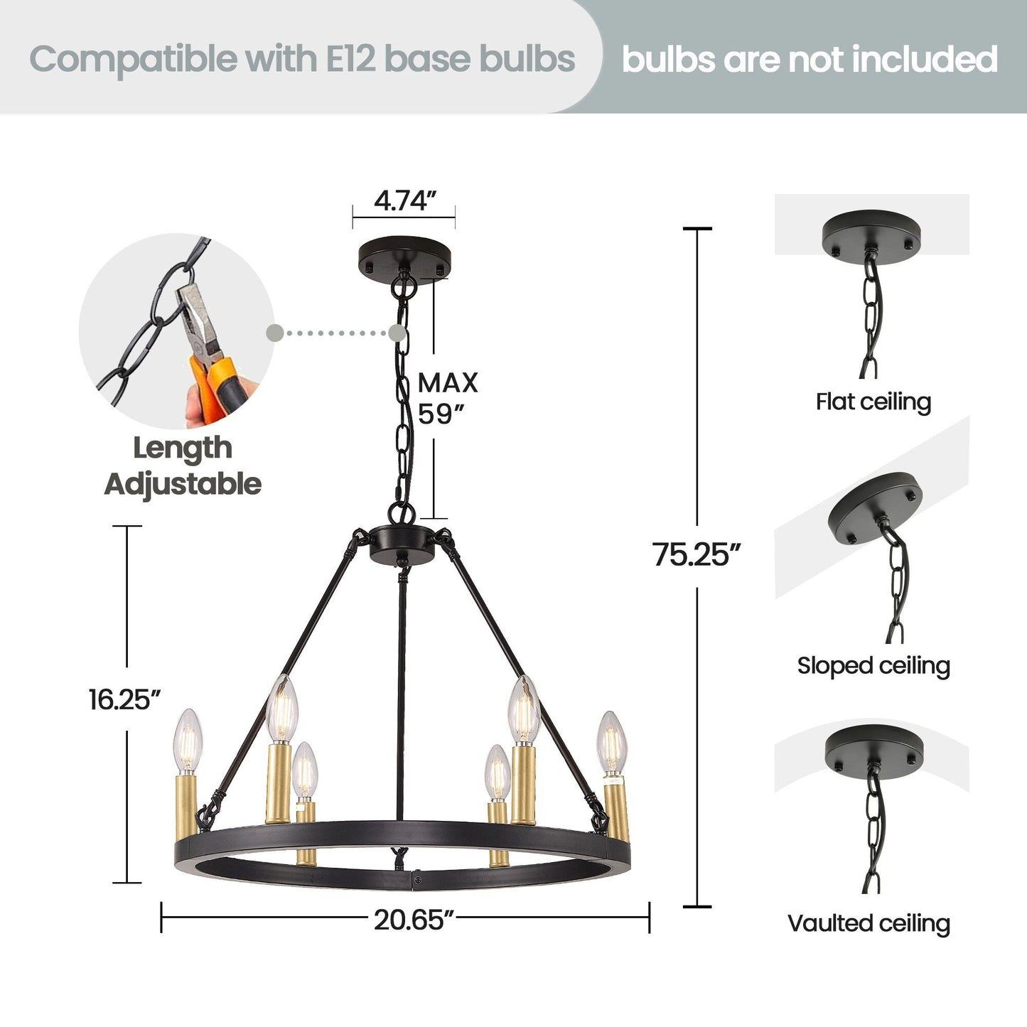 Lustre rond à 24 lumières en forme de roue de chariot de 54 pouces