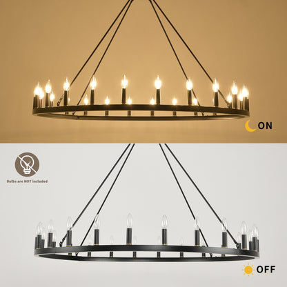 Lustre rond à 24 lumières en forme de roue de chariot de 54 pouces