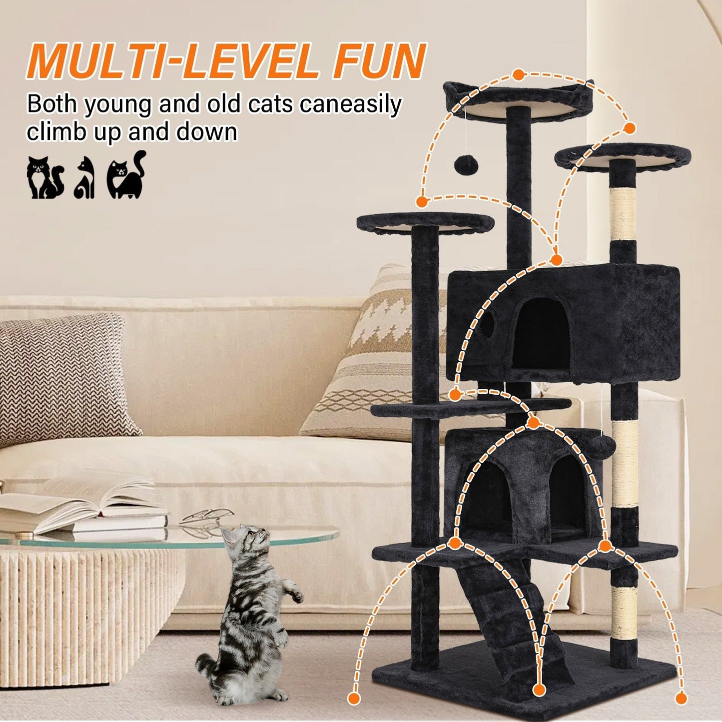 Furniture of America Cat Tree Multi-Level Cat Tower with Ladder, Platforms and Condos