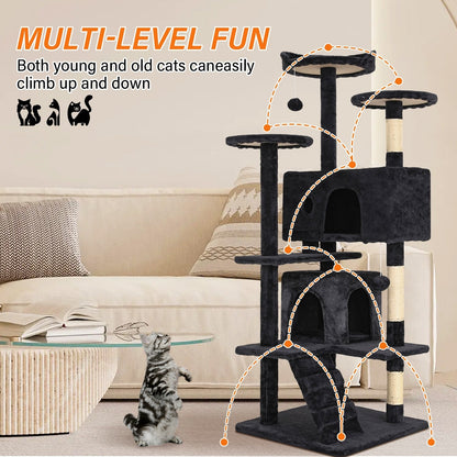 Furniture of America Cat Tree Multi-Level Cat Tower with Ladder, Platforms and Condos