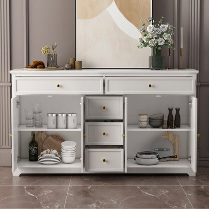 Buffet blanc laqué de 59,1 pouces, style contemporain et moderne du milieu du siècle