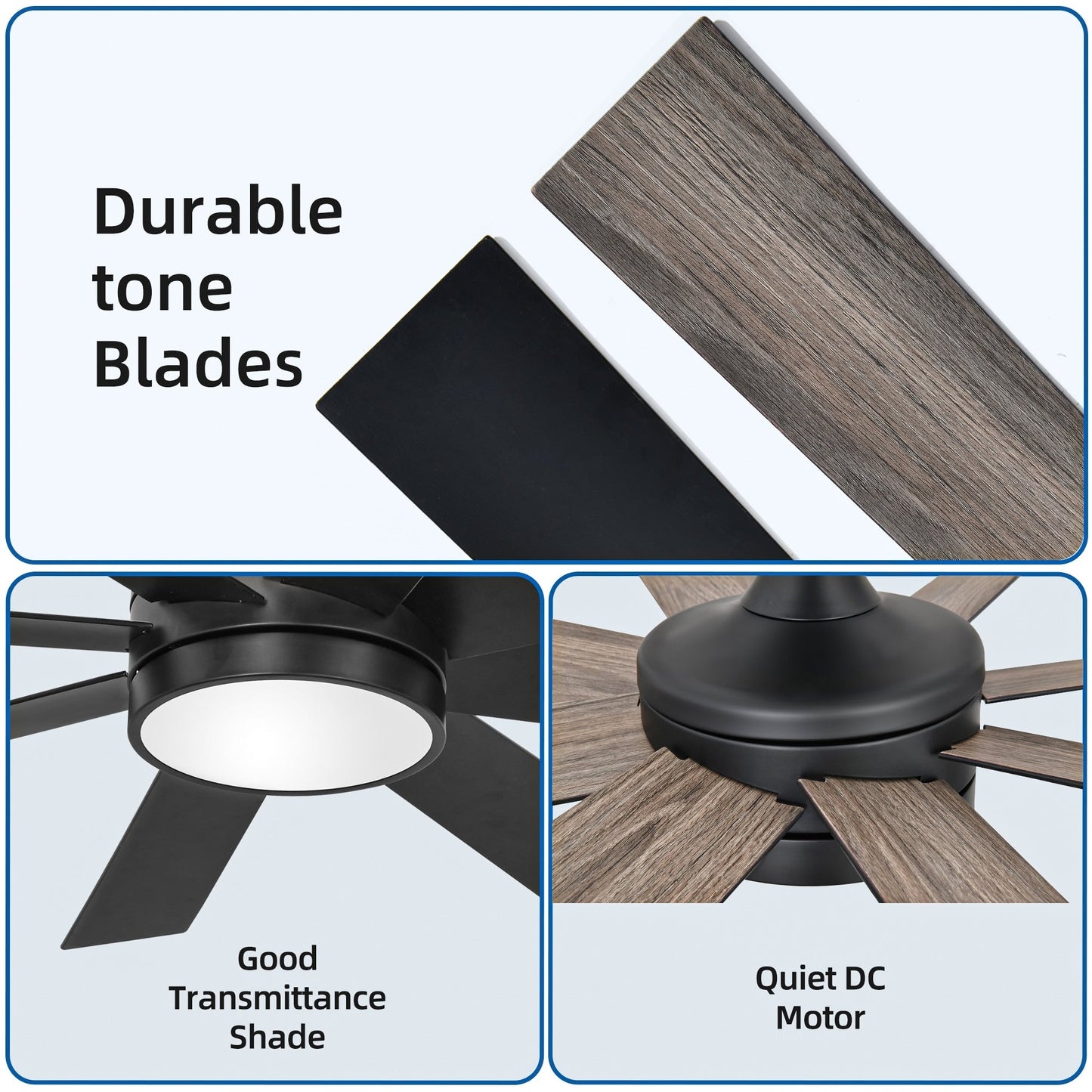 Ventilateur de plafond Moasis noir mat de 60 po à 8 pales avec éclairage LED et télécommande - 60