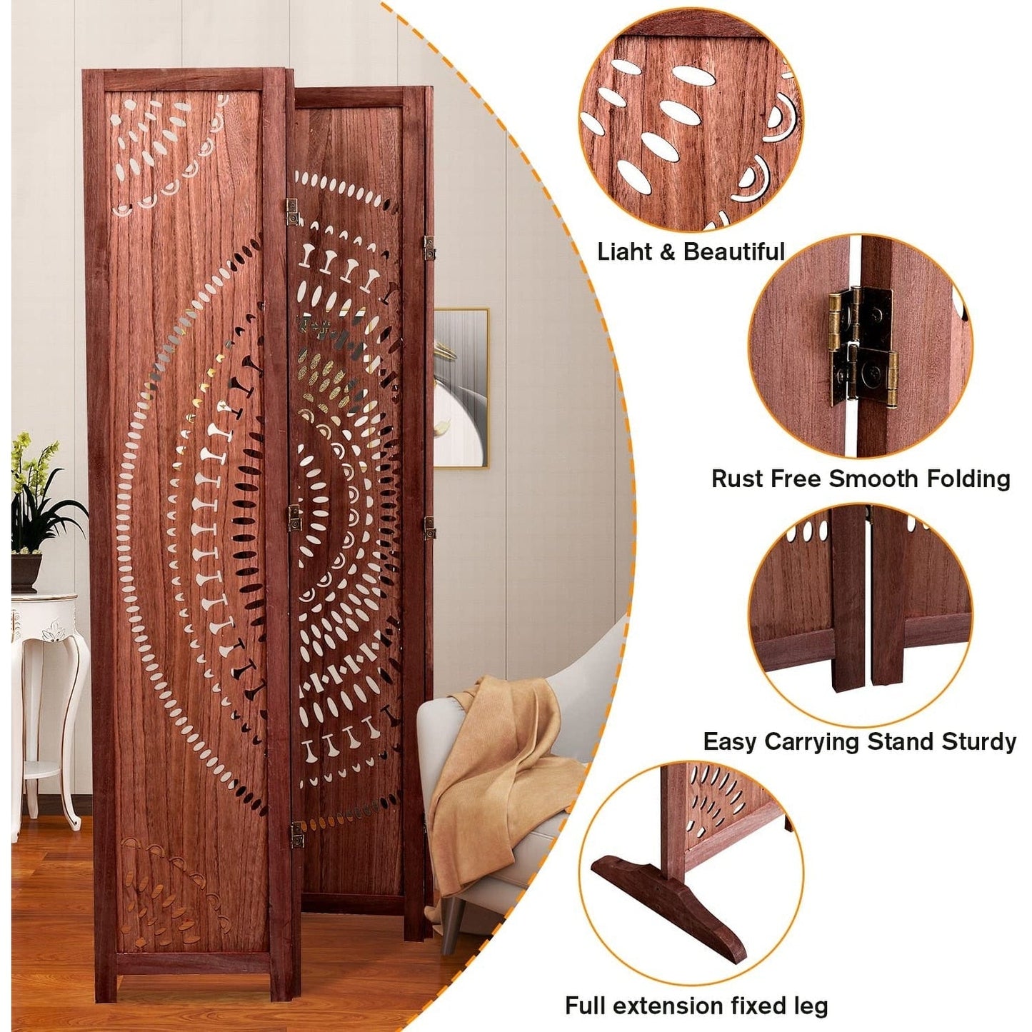 Cloison de séparation pliante en bois massif de 65 po de hauteur