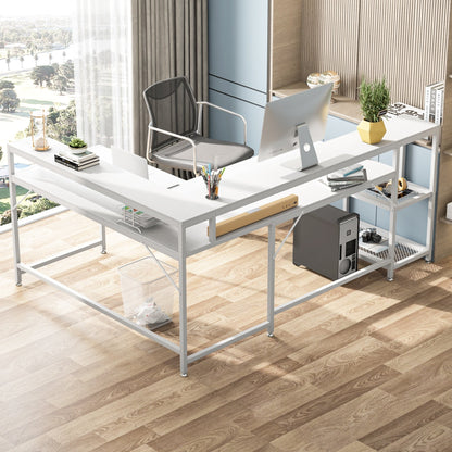 Bureau en L avec étagère pour écran, bureau d'angle réversible pour bureau à domicile 69