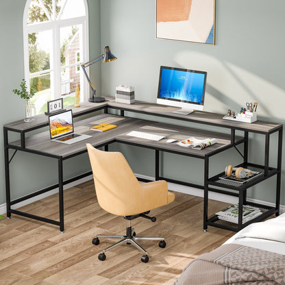 Bureau en L avec étagère pour écran, bureau d'angle réversible pour bureau à domicile 69