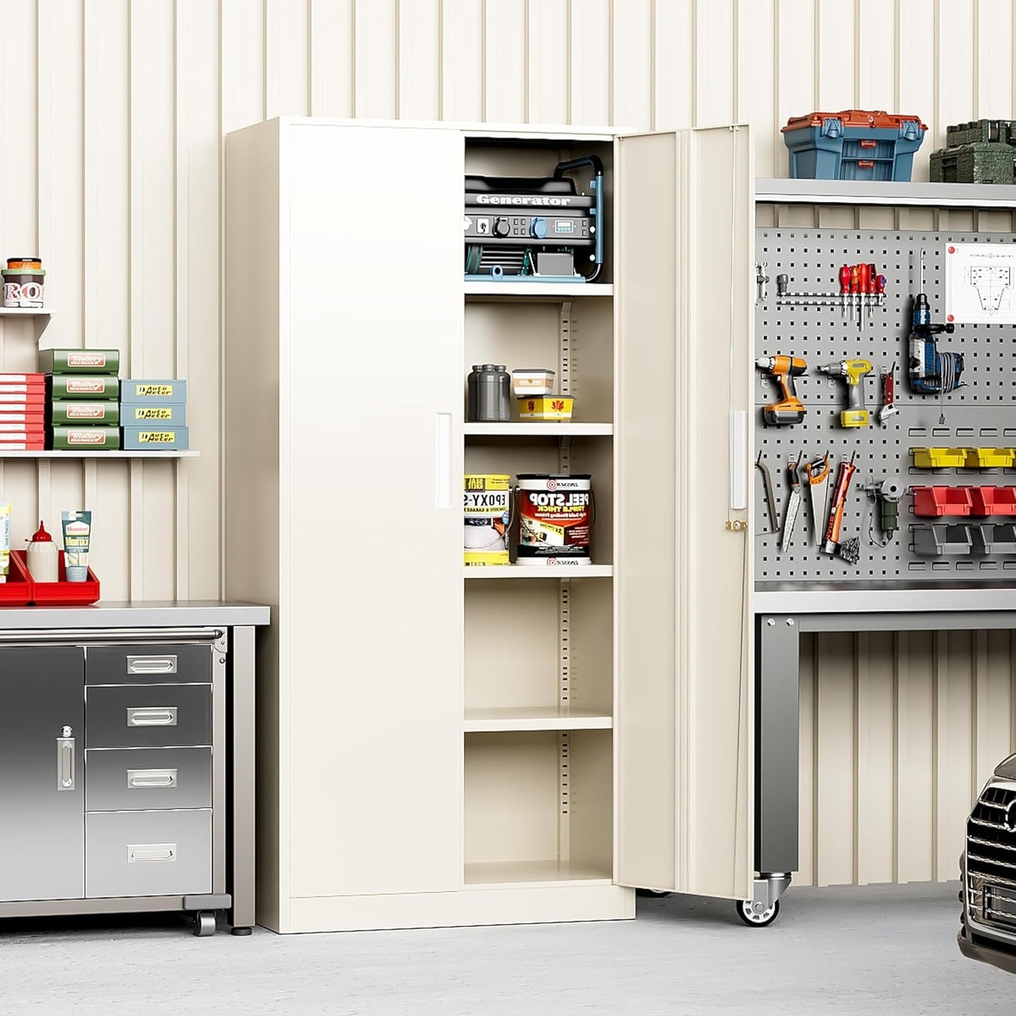 Armoire de rangement de garage de 71 pouces, étagères réglables pour garde-manger de cuisine, bureau, garage, maison et garde-manger