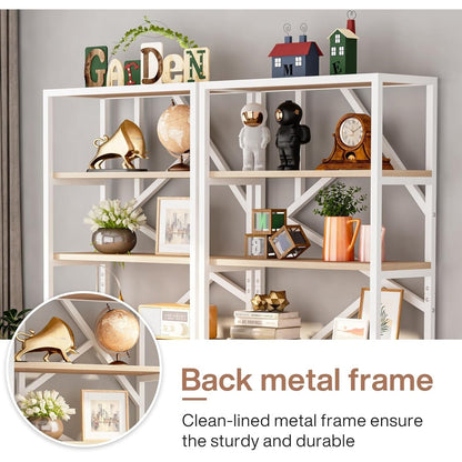 Bibliothèque industrielle à 6 niveaux en bois brun rustique, étagères ouvertes