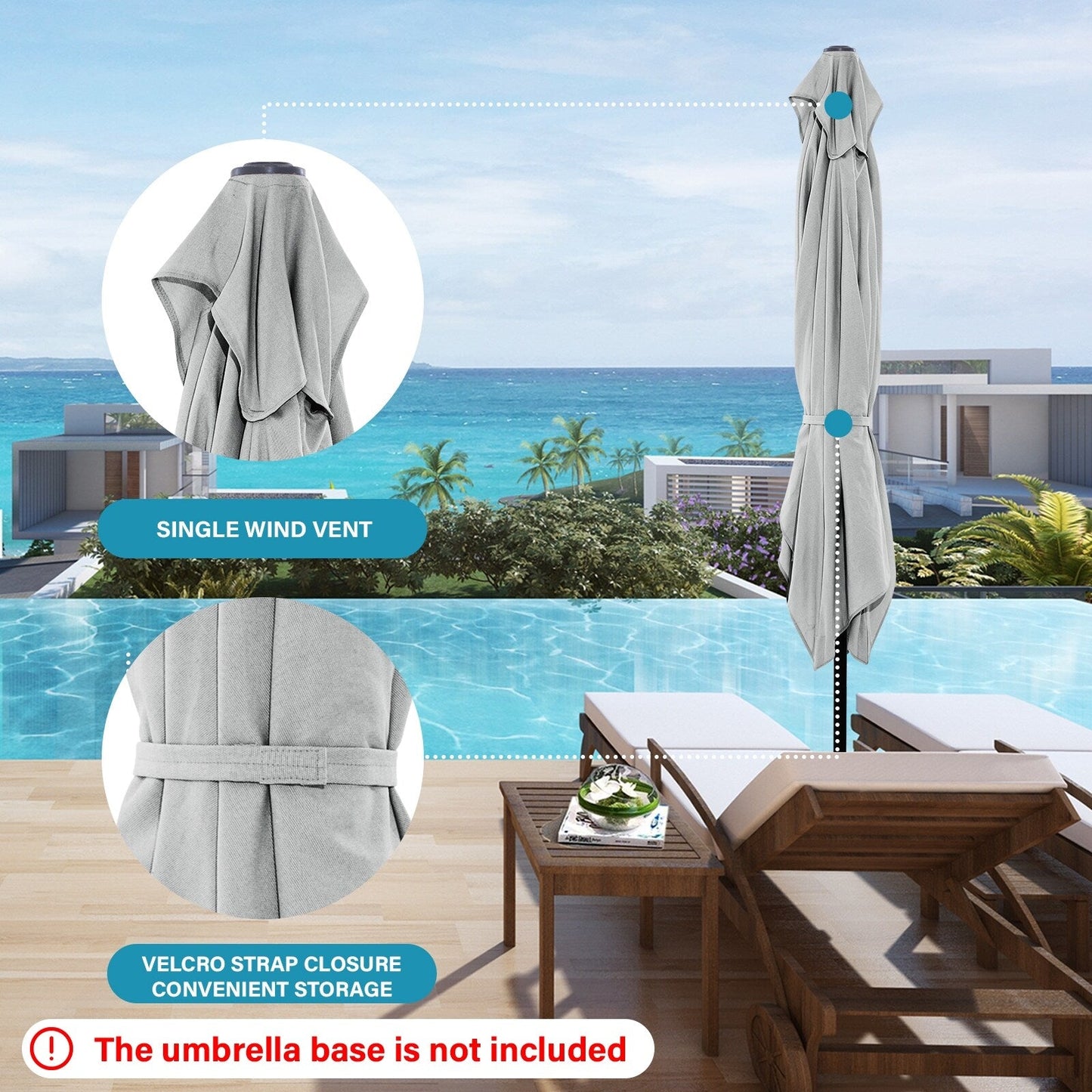 8*10ft Rectangular Patio Market Umbrella with Crank & Tilt，UV-Resistant