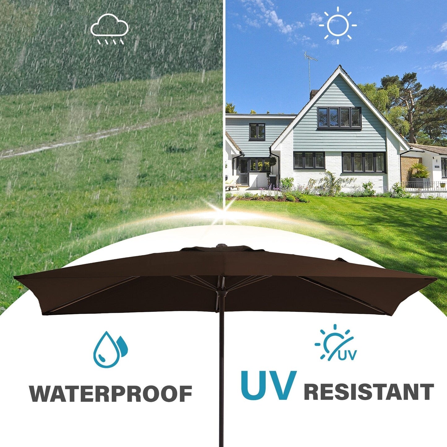 8*10ft Rectangular Patio Market Umbrella with Crank & Tilt，UV-Resistant