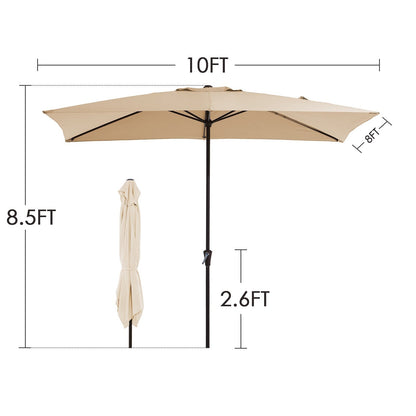 8*10ft Rectangular Patio Market Umbrella with Crank & Tilt，UV-Resistant