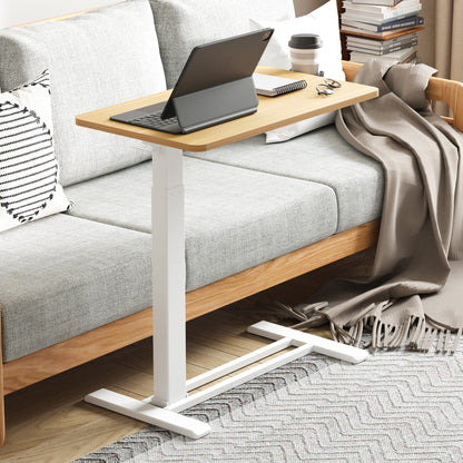 FunniHomi 28/32 Movable Overbed Table Height Adjustable Computer Desk with Wheels, White/Black Laptop Table for Bed and Sofa