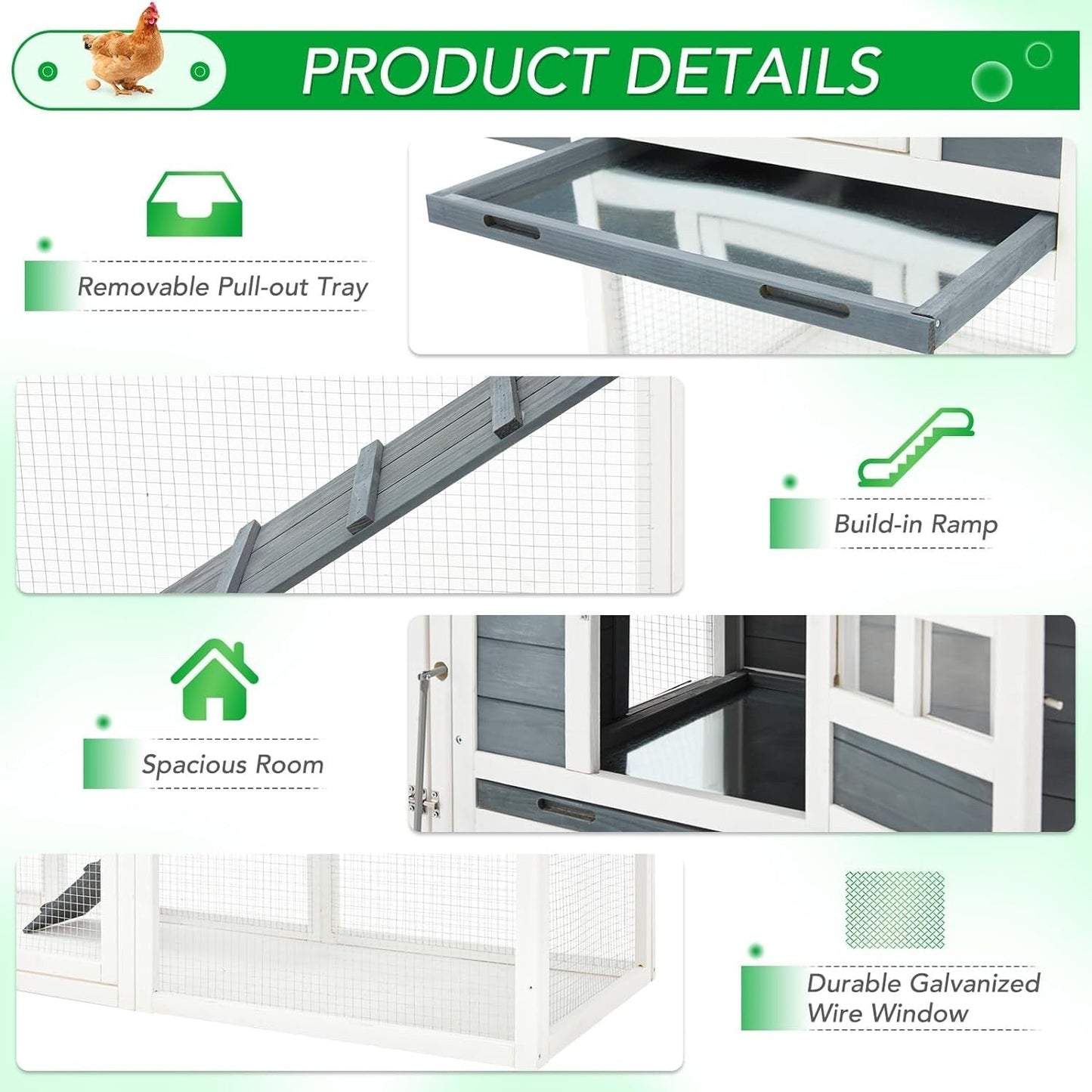 AECOJOY 144'' Grand Poulailler avec Enclos Clapier en Bois Cage à Volaille Maison