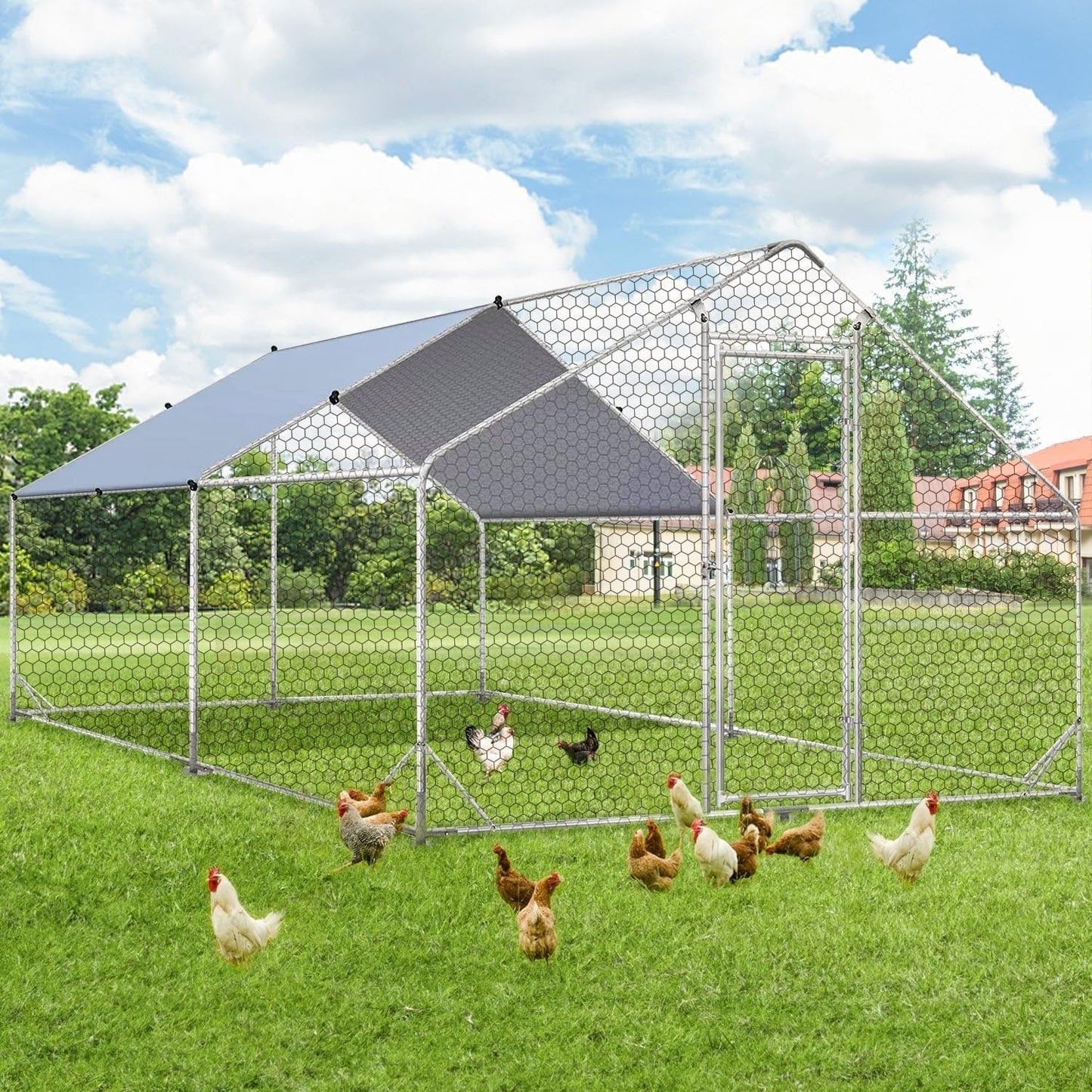 AECOJOY Grand poulailler en métal avec cage à poulets en métal