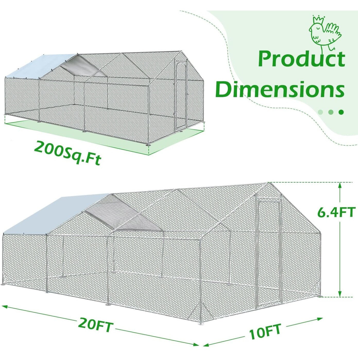 AECOJOY Grand poulailler en métal avec cage à poulets en métal