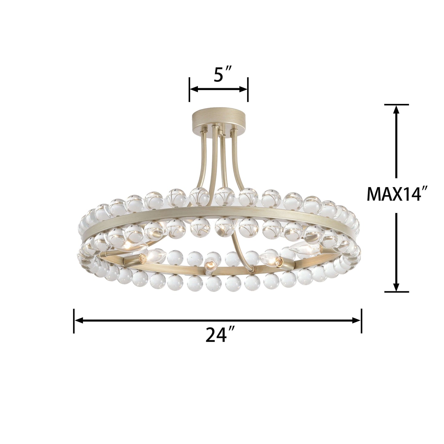 Plafonnier semi-encastré en cristal Elvira à 8 lumières, motif roue de chariot
