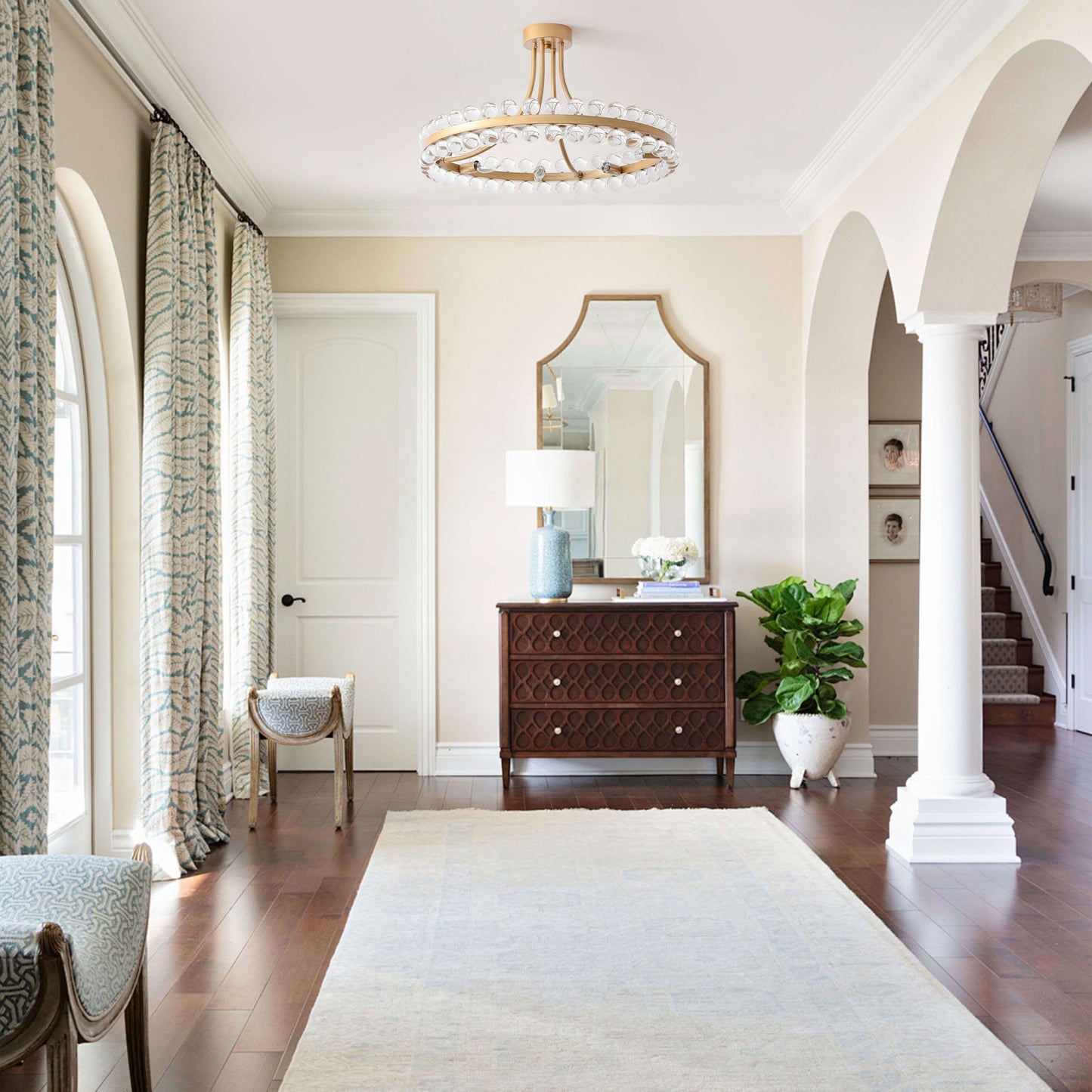 Plafonnier semi-encastré en cristal Elvira à 8 lumières, motif roue de chariot