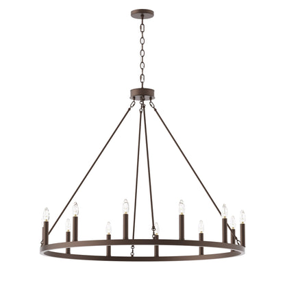 Lustre Acroma Farmhouse à 12 lumières, 40 po, en forme de roue de chariot, certifié UL - 40 po P x 138 po H