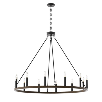 Lustre Acroma Farmhouse à 12 lumières, 40 po, en forme de roue de chariot, certifié UL - 40 po P x 138 po H