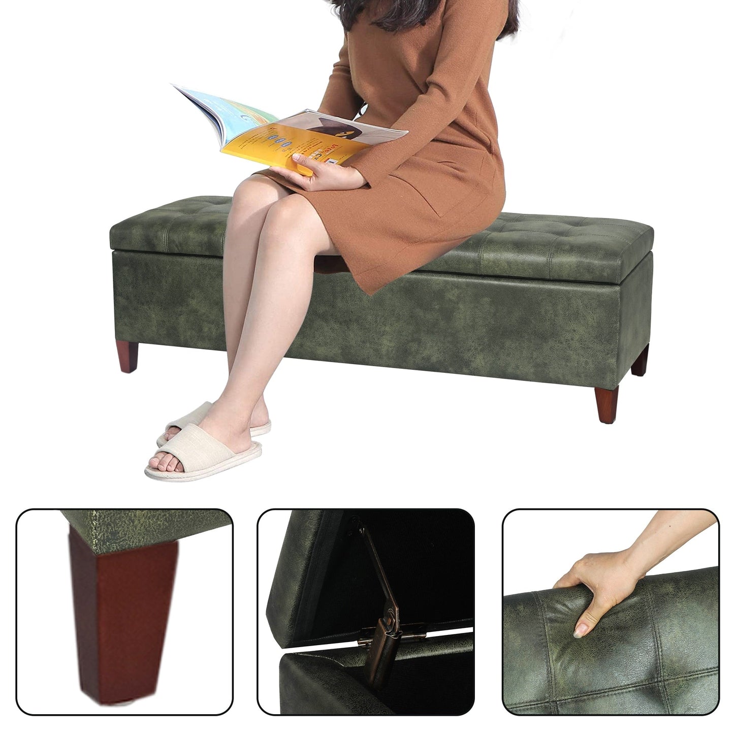 Banc ottoman de rangement en cuir reconstitué Adeco 50