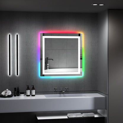 Miroir de salle de bain antibuée rétroéclairé RVB et à éclairage frontal LED
