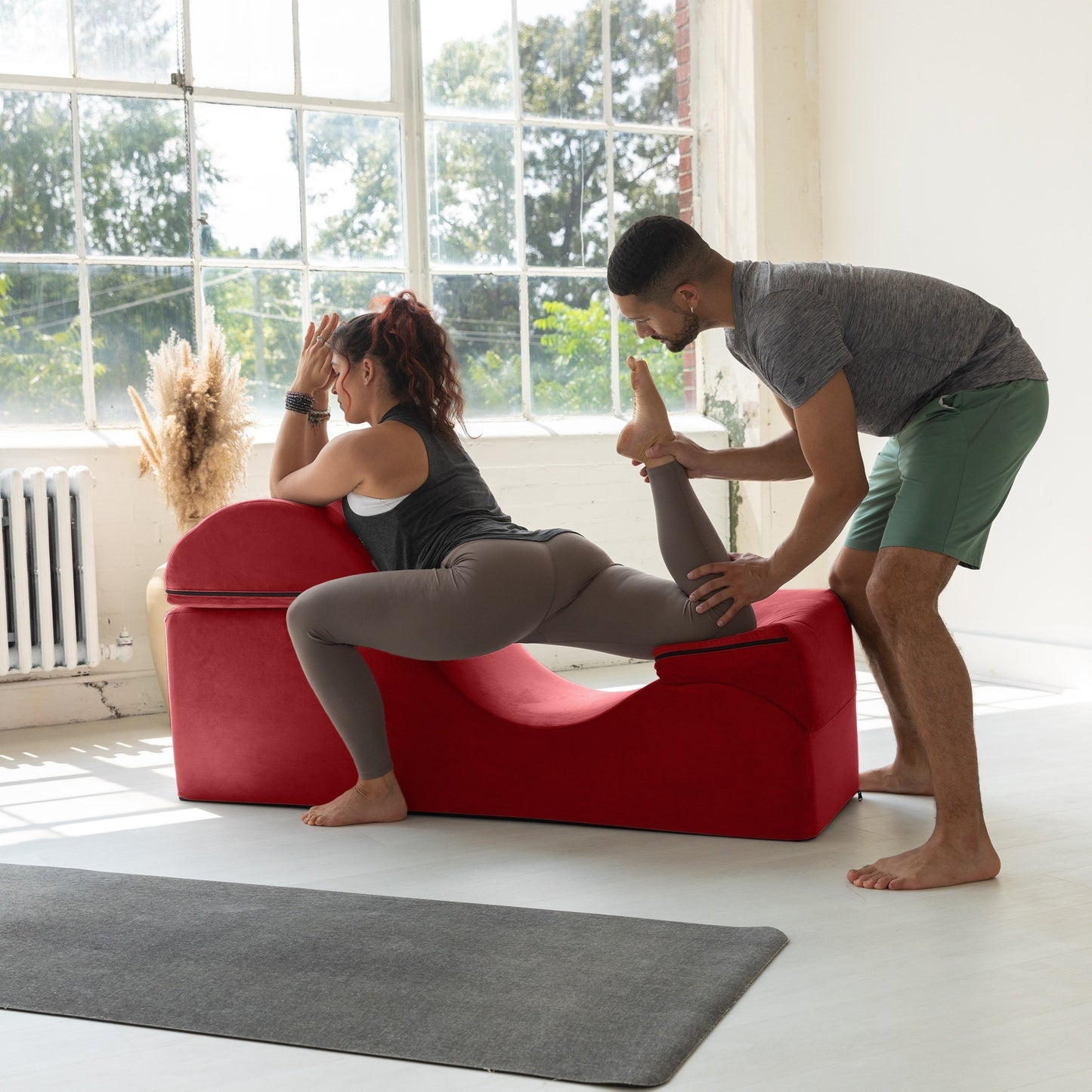 Chaise longue convertible Avana Kami / Yoga et massage - Ottomane 2 en 1 avec fauteuil de yoga pliable dissimulé, microvelours - N/A