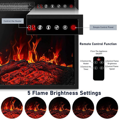 Cheminée électrique Bossin 43 avec manteau, insert de cheminée électrique de 23 pouces, meuble TV autonome avec foyer en bois