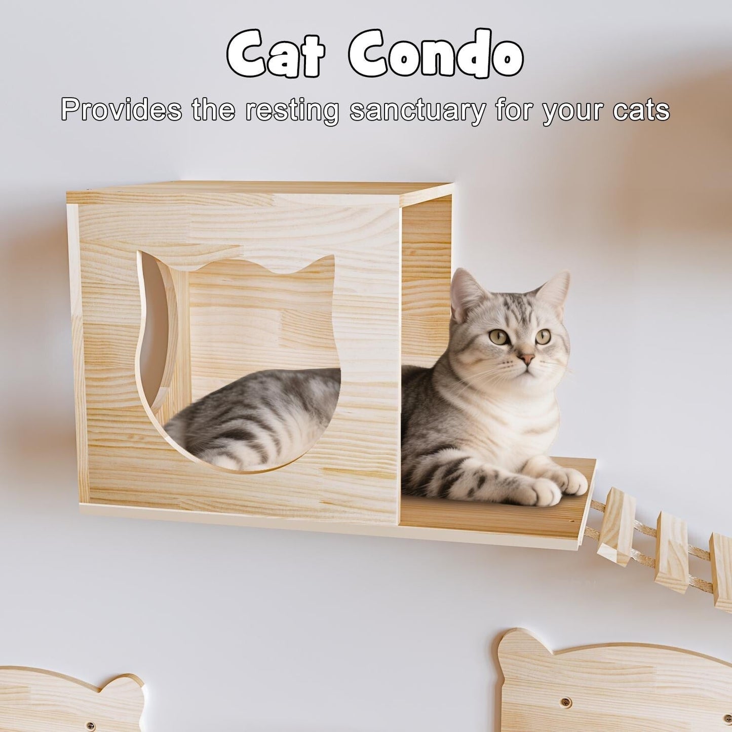 BOSSIN 9/16/18-Piece Pine Cat Wall Climbing System - Wall-Mounted Shelves Set with Cat Bed, Scratching Post & Tunnel