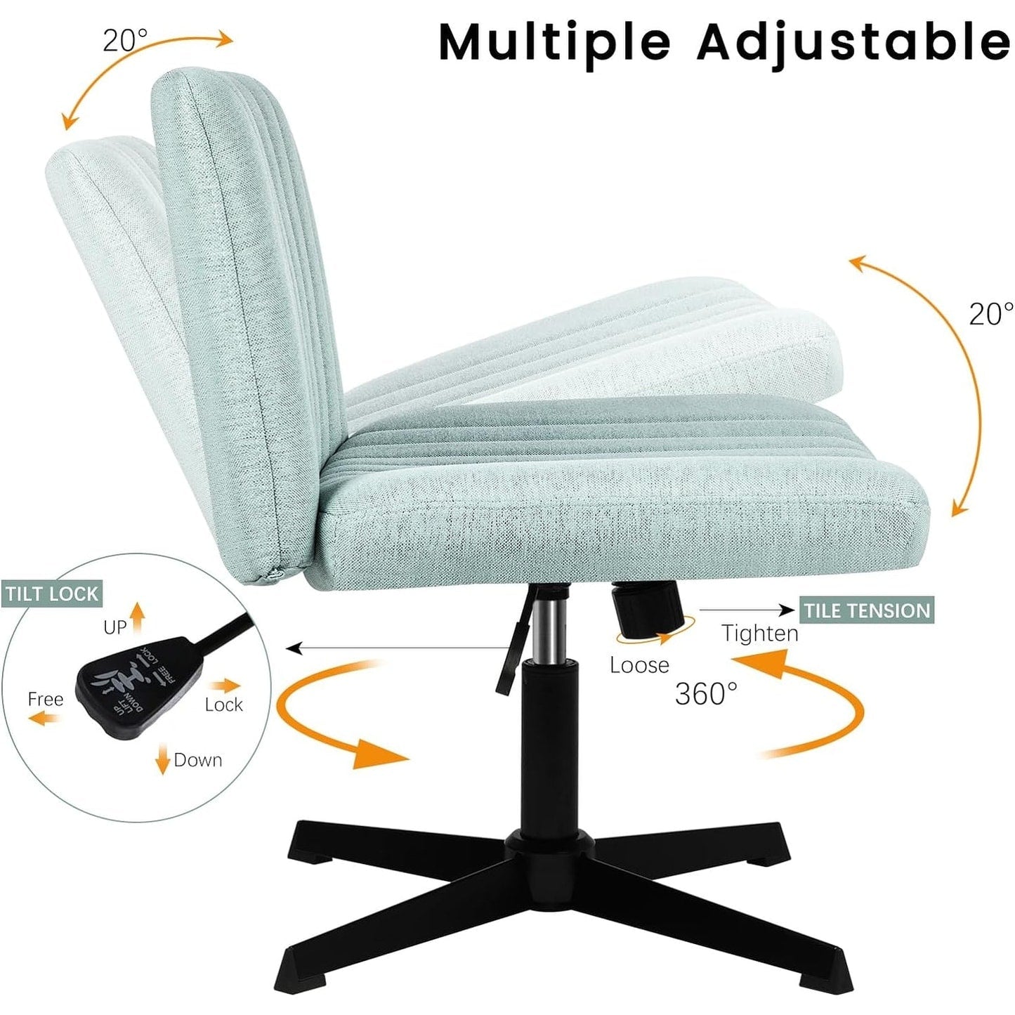 BOSSIN Criss Cross Chair Armless Office Desk Chair No Wheels,Fabric Padded Modern Swivel Vanity Chair office chair