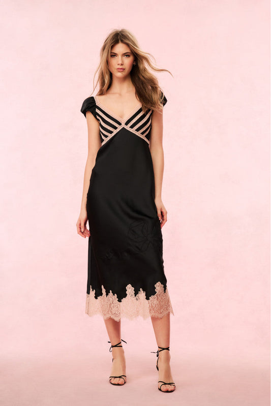Robe mi-longue en satin Brinkley - NOIR