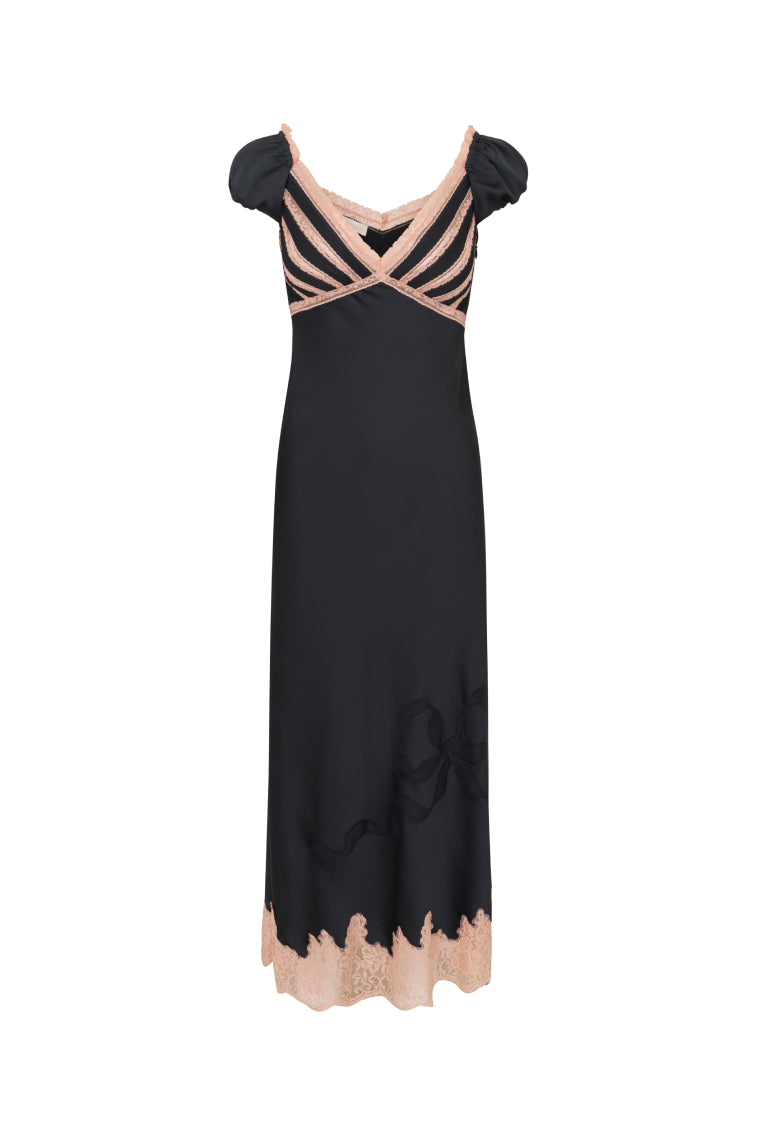 Robe mi-longue en satin Brinkley - NOIR