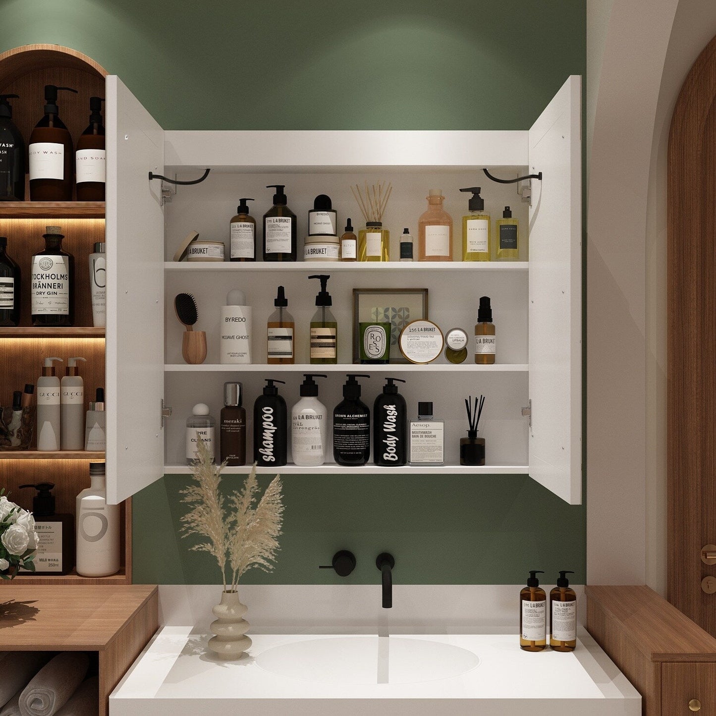 Armoire à pharmacie de salle de bain avec miroir LED antibuée 6 000 K, armoire murale blanche