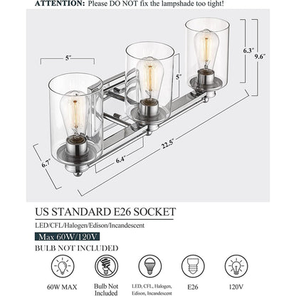 Bathroom Vanity Light,Wall Sconce Lamp Over Mirror with Clear Glass Shade