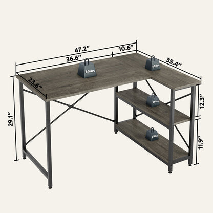 Petit bureau en L avec étagères de rangement Bureau d'ordinateur d'angle