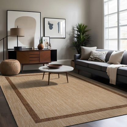 Beverly Rug Modern Bordered Indoor Outdoor Rug, Outside Carpet for Patio, Deck, Porch
