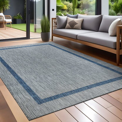 Beverly Rug Modern Bordered Indoor Outdoor Rug, Outside Carpet for Patio, Deck, Porch