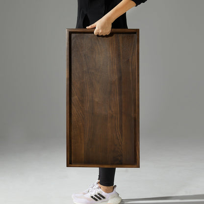KINWELL Rectangle Black Walnut Wood Serving Tray Ottoman Tray