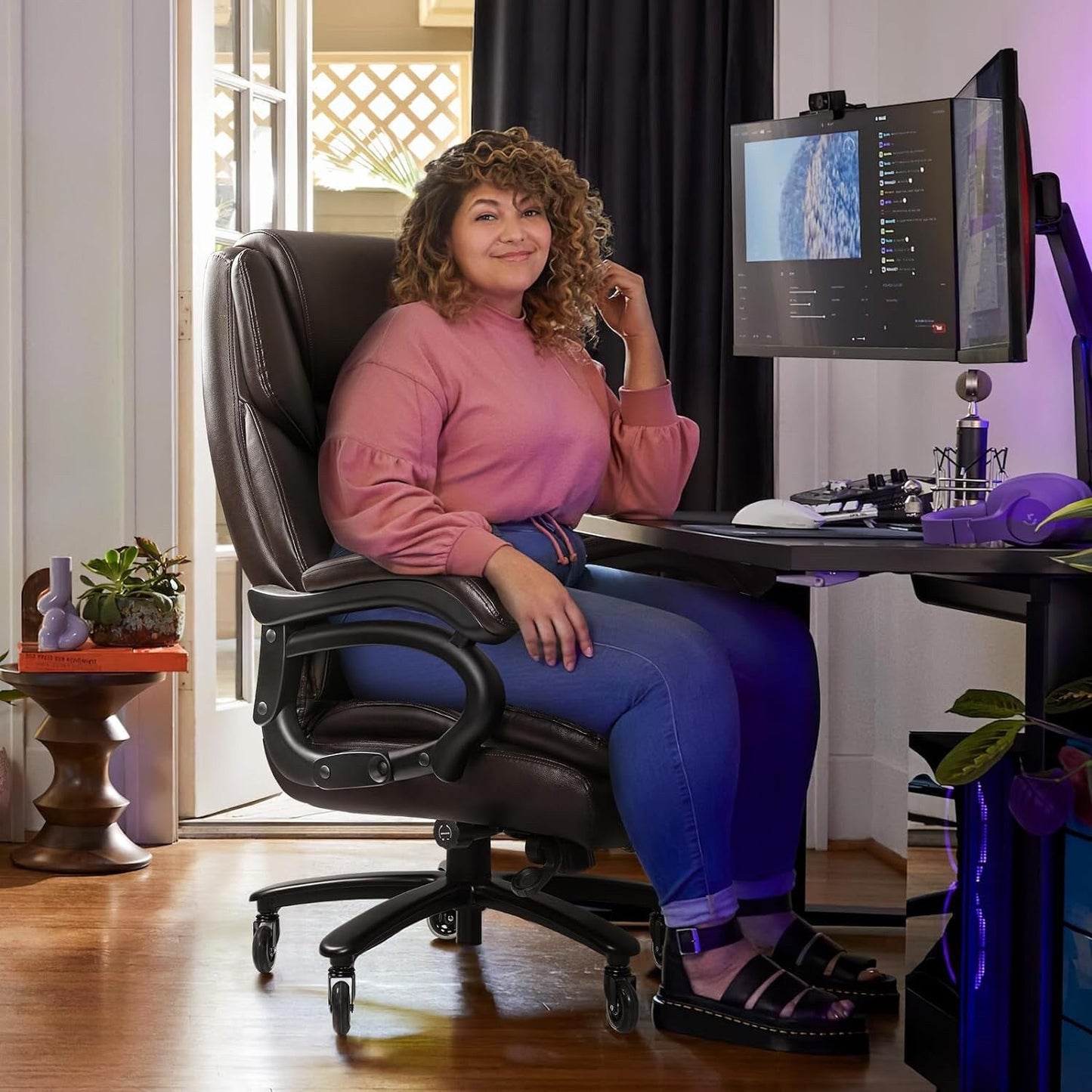 Chaise de bureau exécutive Bossin Big and Tall, chaise ergonomique à support lombaire réglable de 500 lb avec dossier haut en cuir PU pour ordinateur