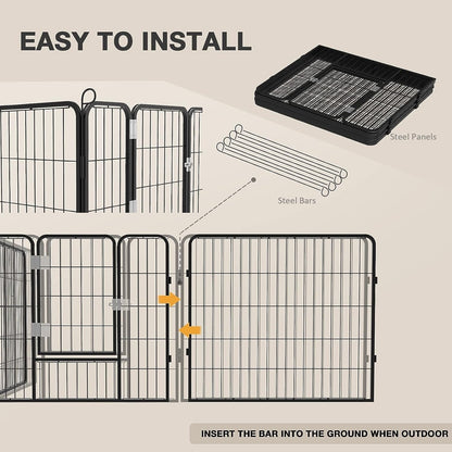 Bossin Dog Playpen Dog Kennel Pen Cage Dog Fence Exercise Pen with Doors 8/16/24 Panel
