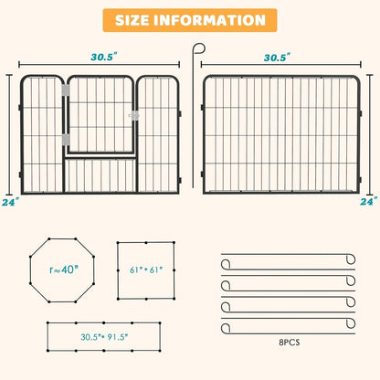 Bossin Dog Playpen Dog Kennel Pen Cage Dog Fence Exercise Pen with Doors 8/16/24 Panel