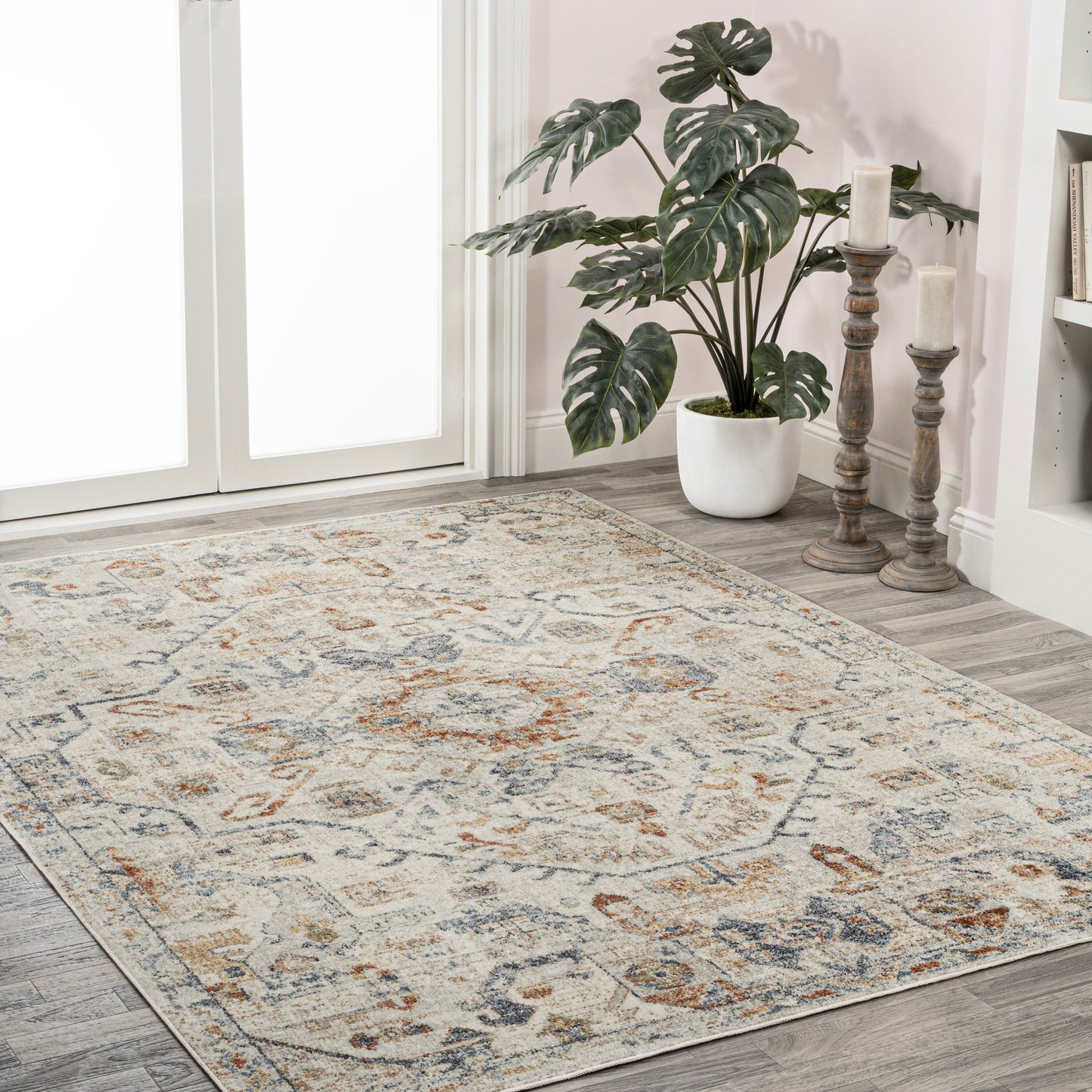 JONATHAN Y Brandy Bohemian Medallion Low-Pile Machine-Washable Cream/Terra Area Rug