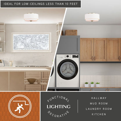 Plafonnier moderne du milieu du siècle de Burnaby avec abat-jour tambour en lin blanc