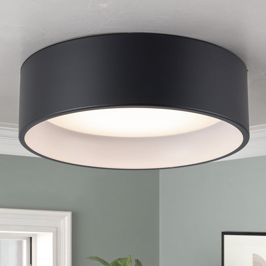 C Cattleya Black and Woodgrain 3CCT Integrated LED Flush Mount Ceiling Light